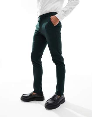 Shop Asos Design Skinny Suit Pants In Forest Green