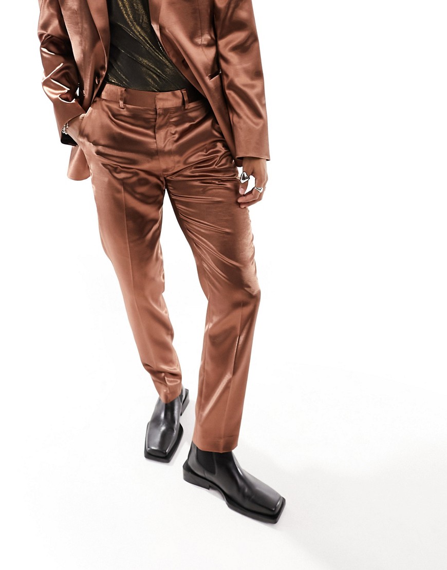 Asos Design Skinny Suit Pants In Gold Satin