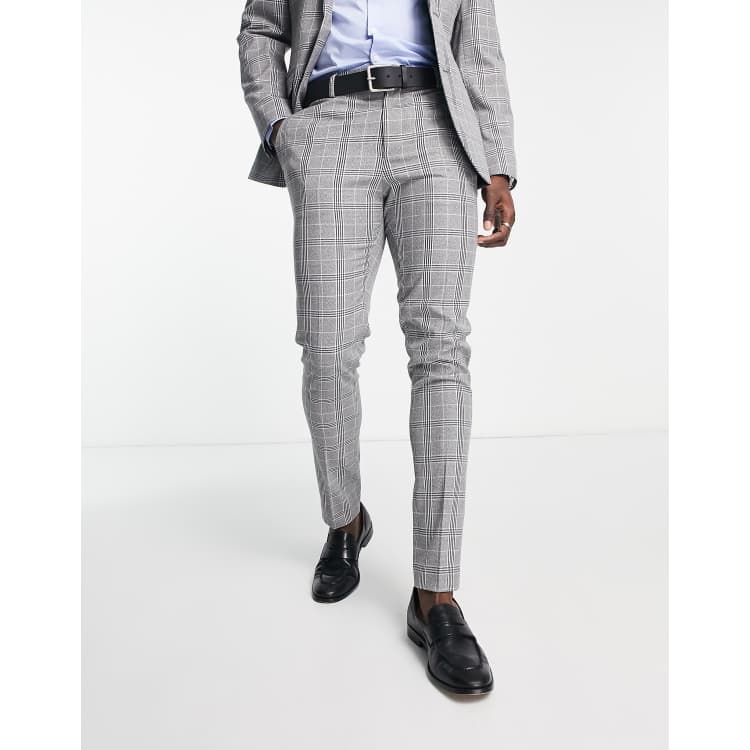 ASOS DESIGN cigarette pants with pleats in gray check