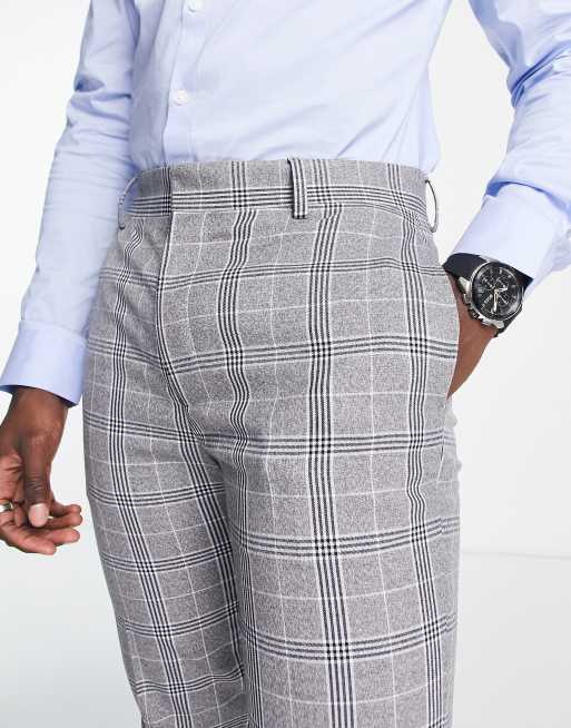slim fit dress slacks Pronti Check Pattern Dress Trousers-P6788 NVY/PLD / 34