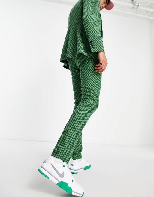 ASOS DESIGN skinny suit pants in green checkerboard