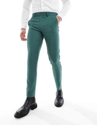 skinny suit pants in green crosshatch