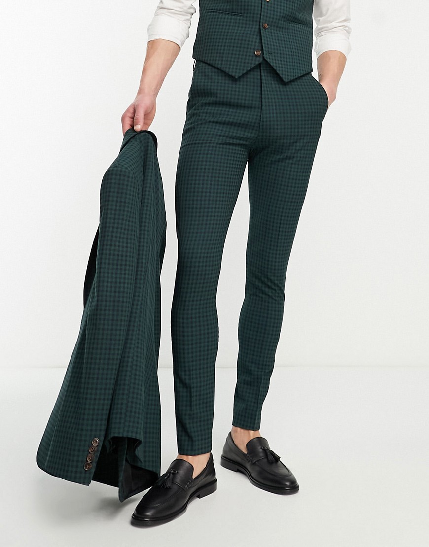 Asos Design Skinny Suit Pants In Green Gingham