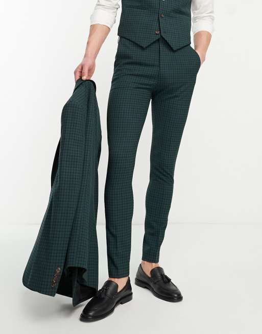 ASOS DESIGN super skinny suit pants in dark green and black tartan