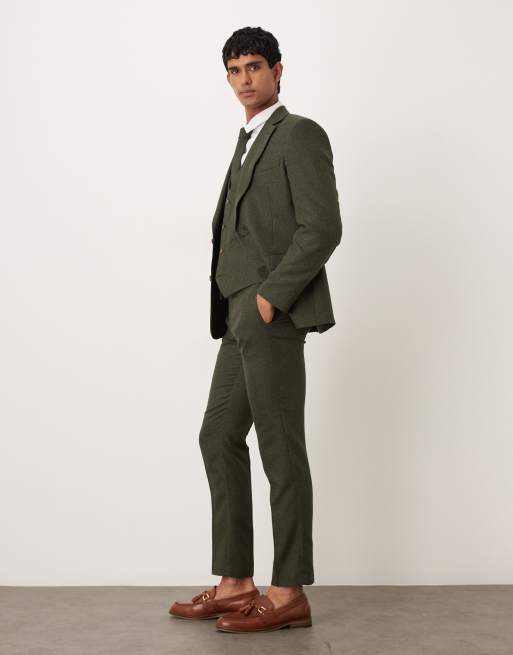ASOS DESIGN skinny suit pants in green microtexture