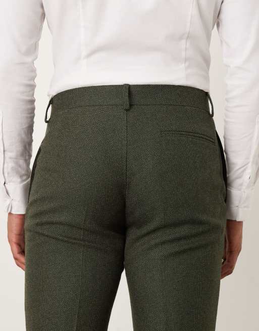 ASOS DESIGN skinny suit pants in green microtexture