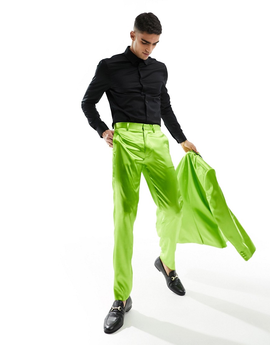 Asos Design Skinny Suit Pants In Green Satin