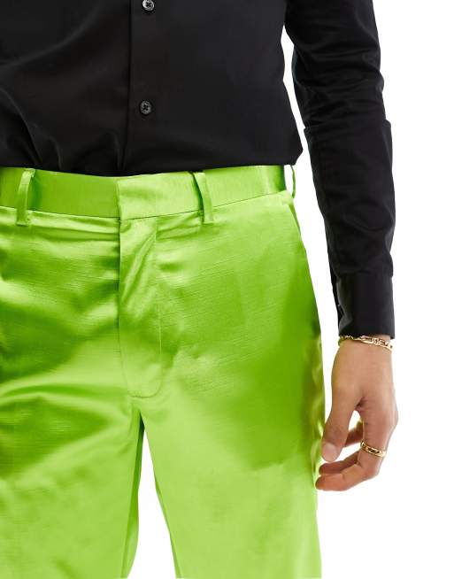 ASOS DESIGN skinny suit pants in green satin | ASOS