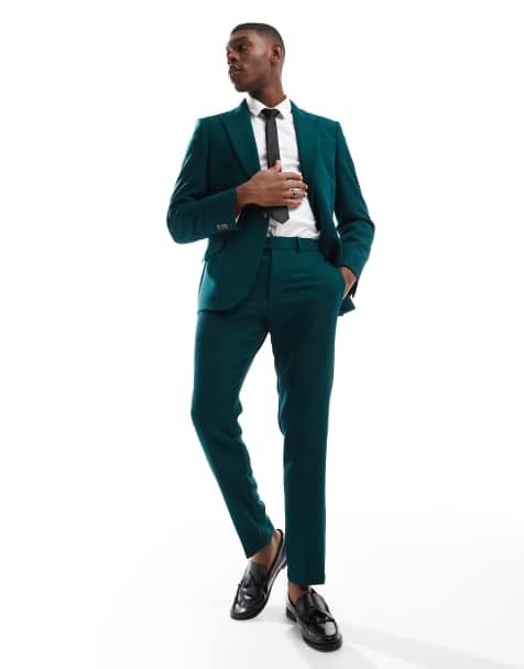 ASOS DESIGN skinny suit pants in green slub texture - view 1