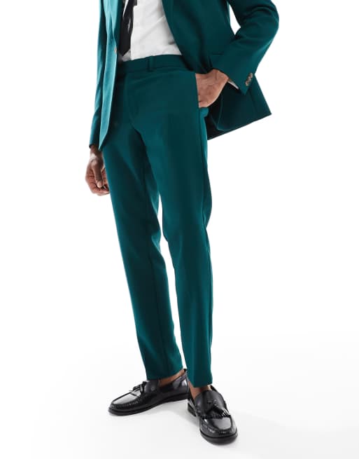 ASOS DESIGN skinny suit pants in green slub texture