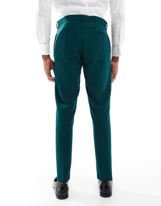 ASOS DESIGN skinny suit pants in green slub texture