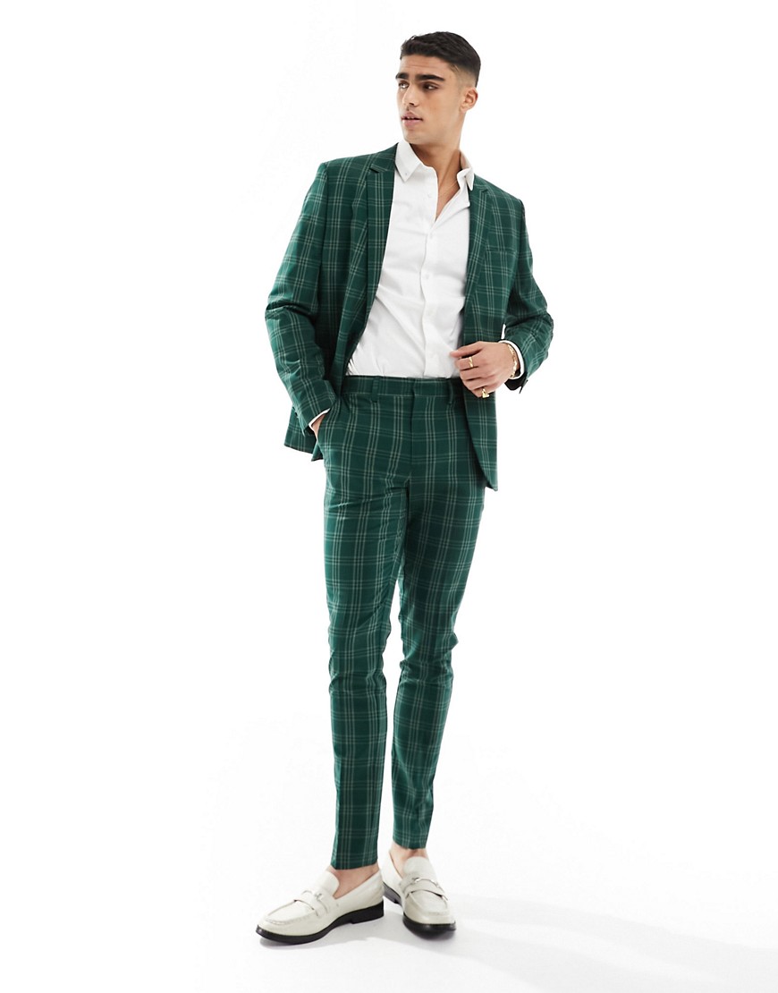 Asos Design Skinny Suit Pants In Green Tonal Check