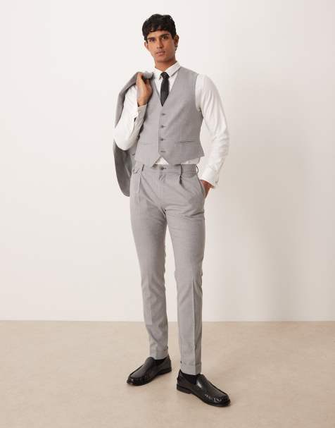 ASOS DESIGN skinny suit pants in grey herringbone flannel - view 1