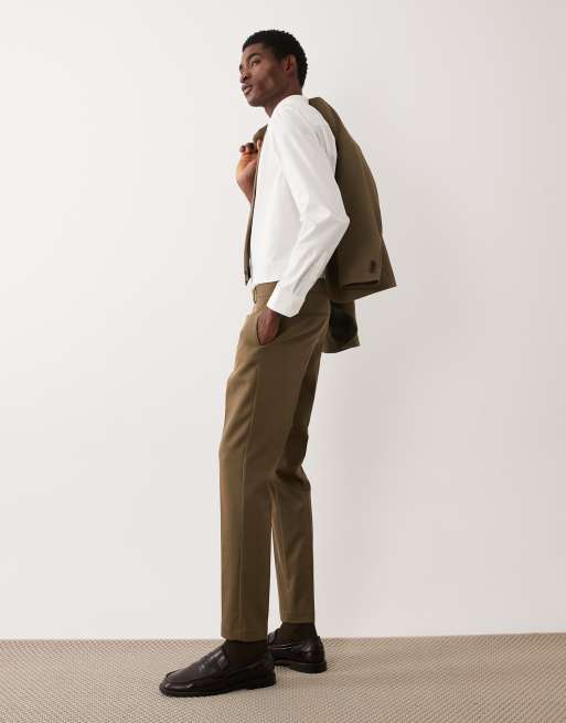 ASOS DESIGN skinny suit pants in khaki cotton blend twill | ASOS