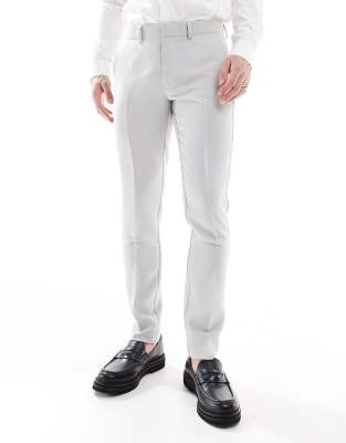 skinny suit pants in light gray microtexture