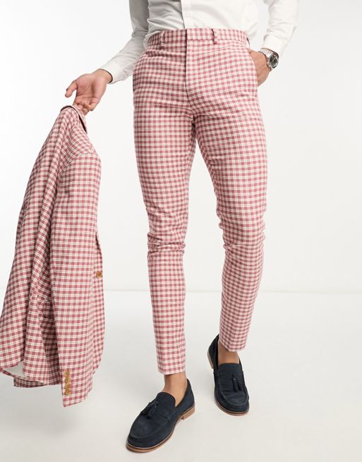 Gingham Linen Patch Pocket Trousers, Blush