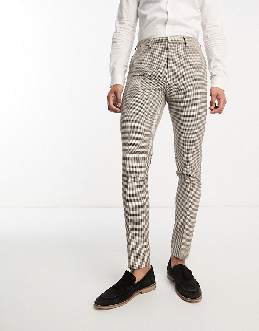 Asos Design Skinny Suit Pants In Micro Check In Stone-neutral