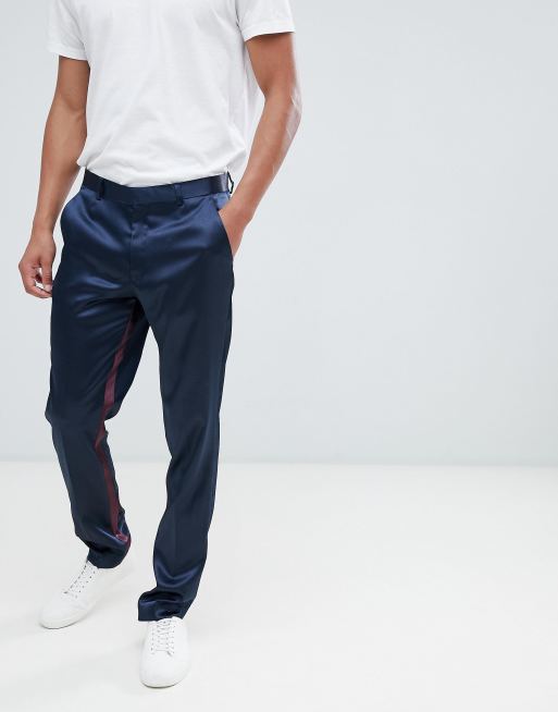 ASOS DESIGN skinny suit in navy and burgundy cut and sew, 3 of 3
