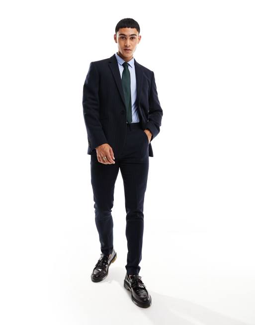 ASOS DESIGN skinny suit pants in navy wool pinstripe