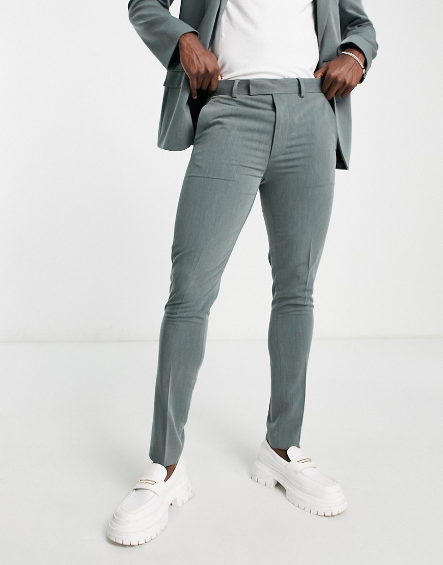 Asos Design Skinny Suit Pants In Peached Twill In Dark Green
