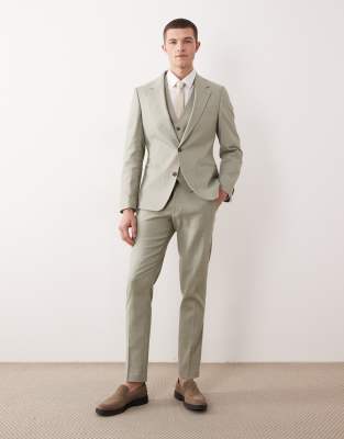 ASOS DESIGN skinny suit pants in sage green linen rich sage