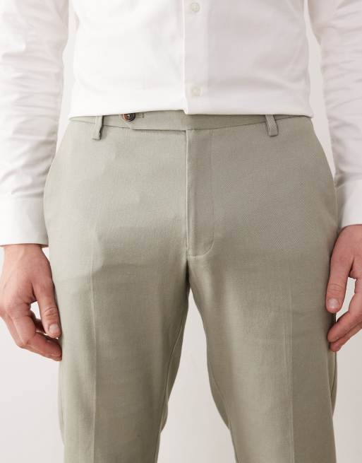 ASOS DESIGN skinny suit pants in sage green linen rich, 3 of 5
