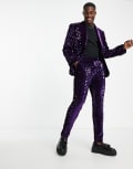 [ASOS DESIGN] ASOS DESIGN skinny suit pants in sequin diamond velvet in purple W26 L30 PURPLE