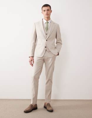 ASOS DESIGN skinny suit pants in stone linen rich stone