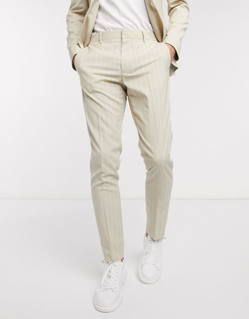 ASOS DESIGN skinny suit pants in stone pinstripe | ASOS