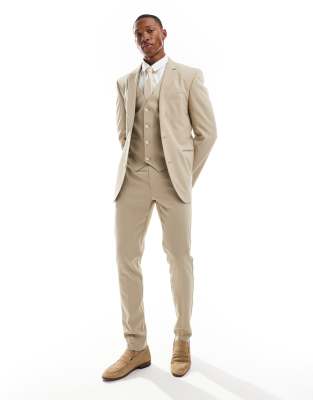 Asos Design Skinny Suit Pants In Stone-neutral