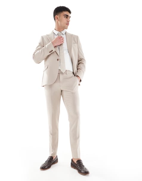 ASOS DESIGN skinny suit pants in taupe slub texture - view 1