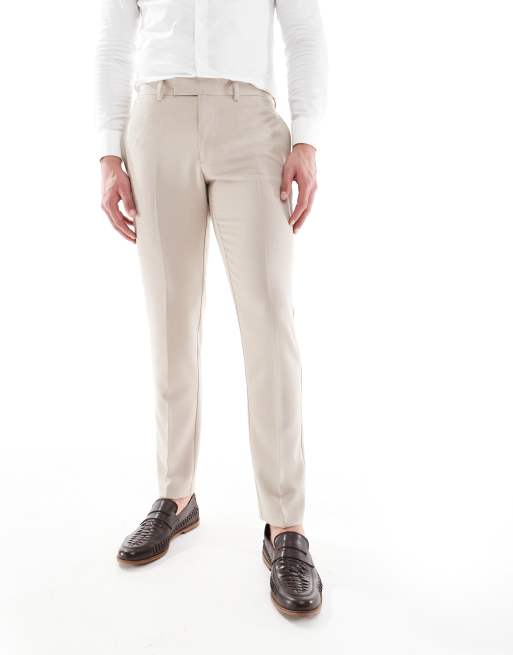 ASOS DESIGN skinny suit pants in taupe slub texture