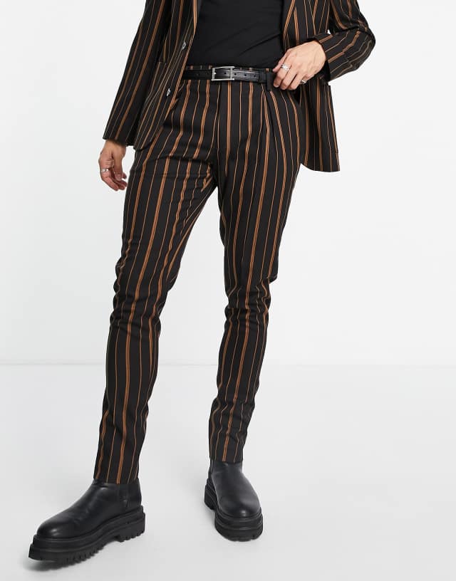 ASOS DESIGN skinny suit pants in tobacco stripe