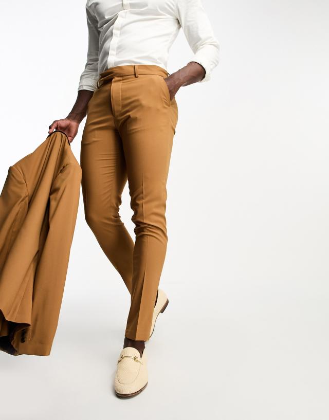 ASOS DESIGN skinny suit pants in tobacco