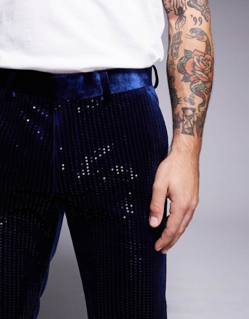  ASOS DESIGN skinny suit pants in velvet sequin in navy