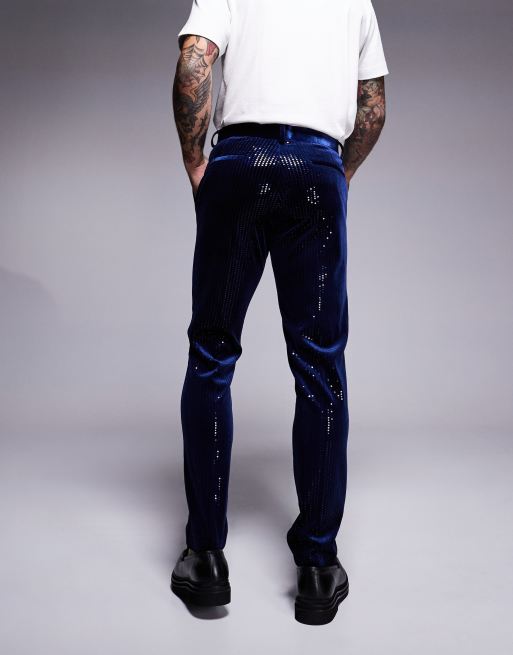  ASOS DESIGN skinny suit pants in velvet sequin in navy