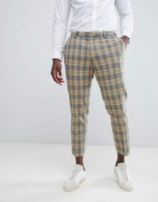 yellow plaid skinny pants