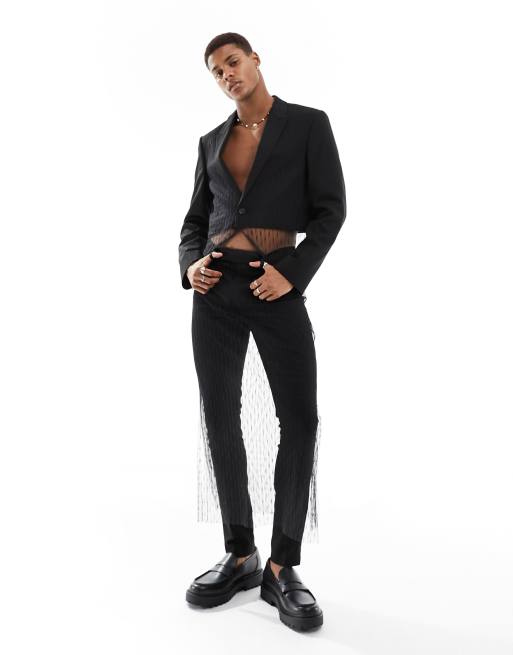 ASOS DESIGN skinny suit pants with black mesh overlay