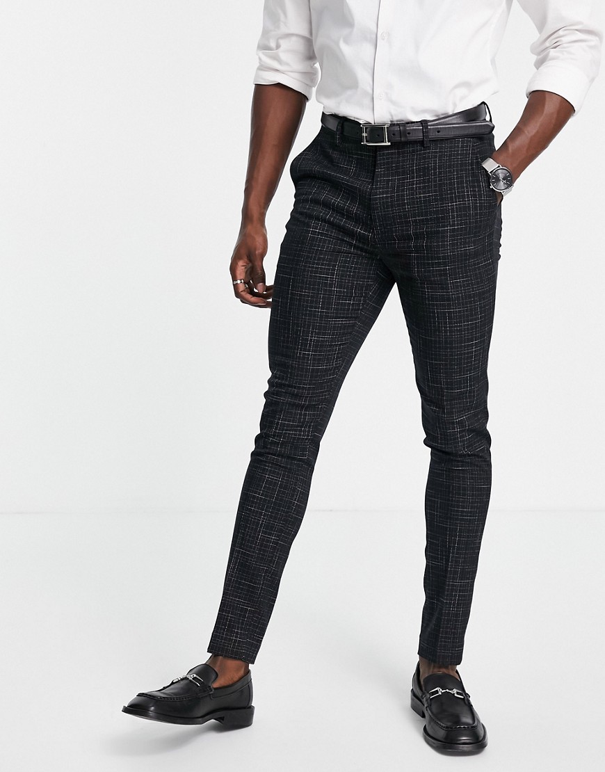 ASOS DESIGN skinny suit pants with crosshatch in black