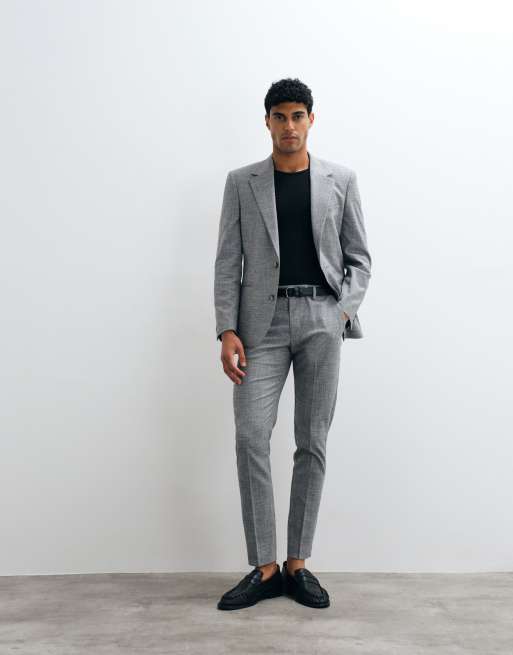 ASOS DESIGN skinny suit pants with exposed button in salt and pepper grey, 3 of 5