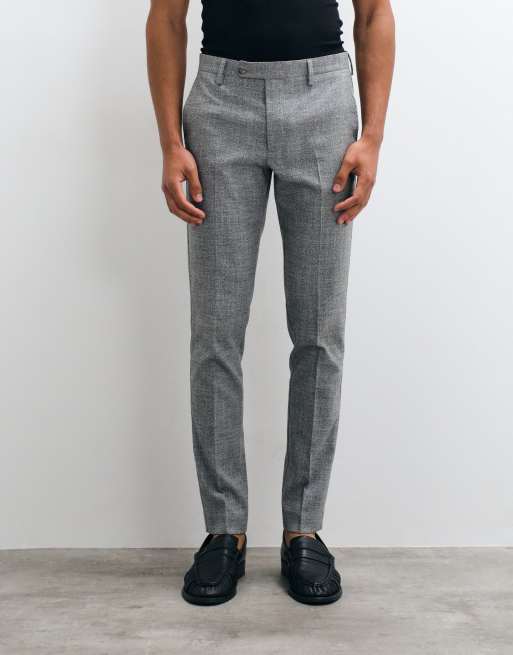 ASOS DESIGN skinny suit pants with exposed button in salt and pepper grey, 5 of 5