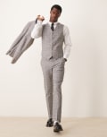 [ASOS DESIGN] ASOS DESIGN skinny suit pants with linen in grey prince of wales check W30 L30 GREY
