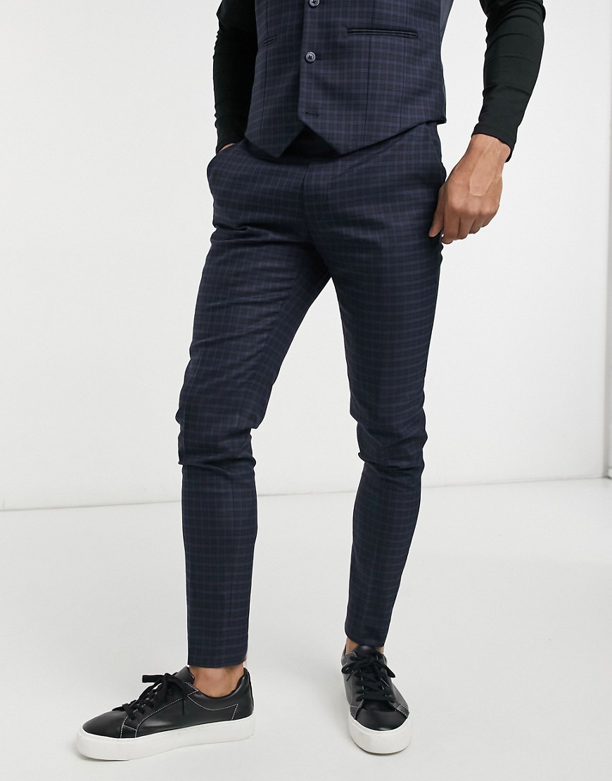 ASOS DESIGN skinny suit pants with micro plaid in navy and green