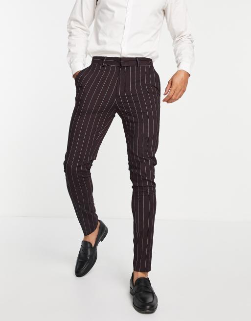 ASOS DESIGN regular suit jacket in burgundy pinstripe