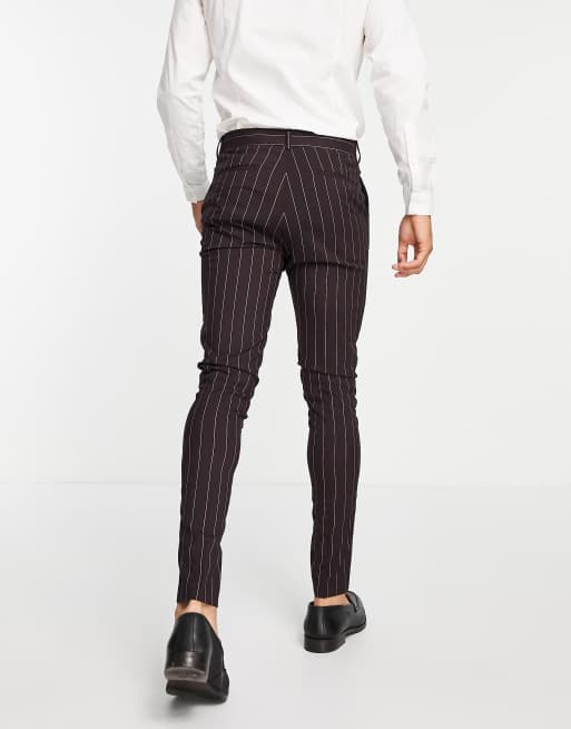ASOS DESIGN skinny suit pants with pinstripe in burgundy, 4 of 4