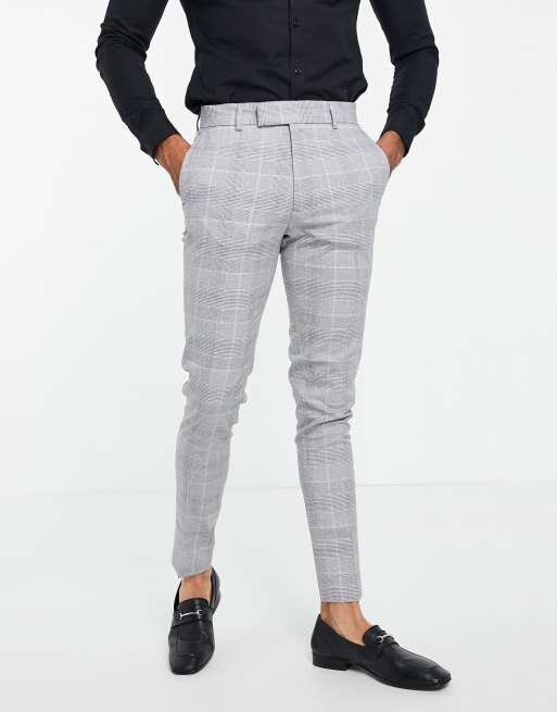 ASOS DESIGN skinny suit pants with prince of wales check in grey ASOS