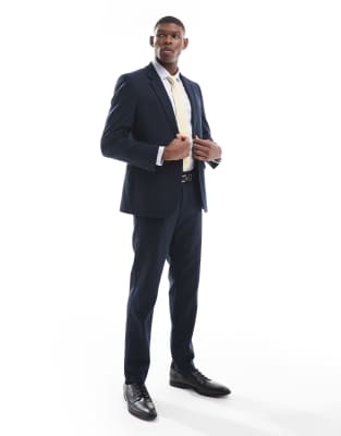 Asos Design Skinny Suit Pants With Wool In Blue Barley Weave