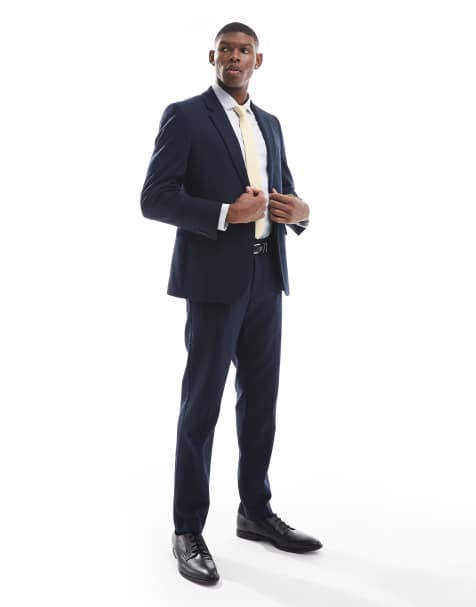 ASOS DESIGN skinny suit pants with wool in blue barleyweave - view 1