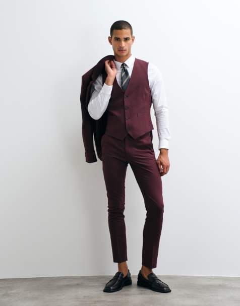 ASOS DESIGN skinny suit set in burgundy - view 1