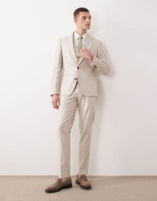 ASOS DESIGN skinny suit set in linen rich stone | ASOS